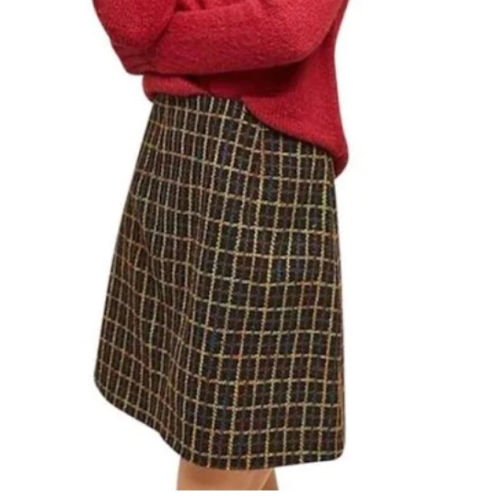 Anthropologie High Waist Rainbow Windowpane Preppy Classic Tweed Mini Skirt Sz M